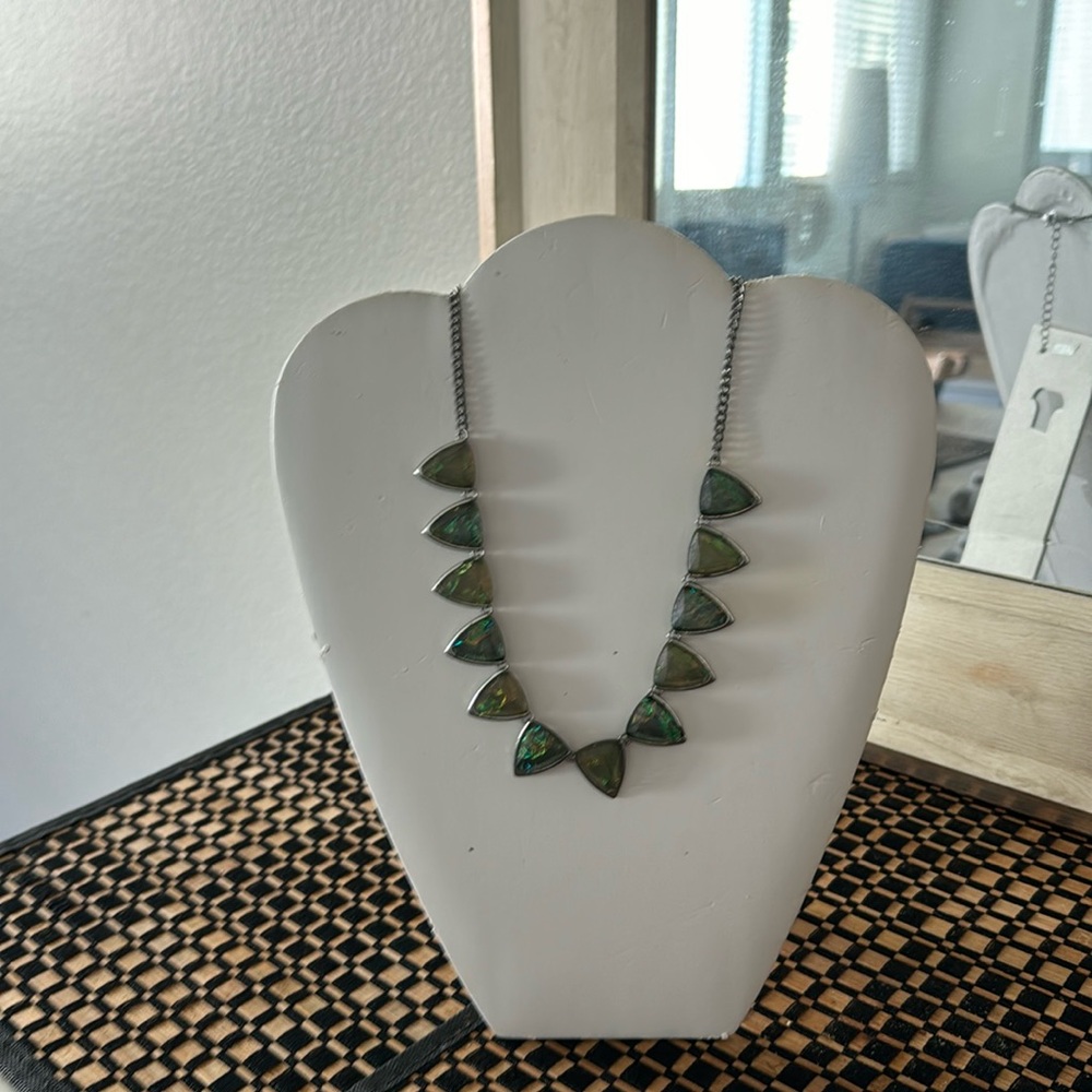 LOFT EUC Silver Tone Iridescent  Triangle Shape Necklace